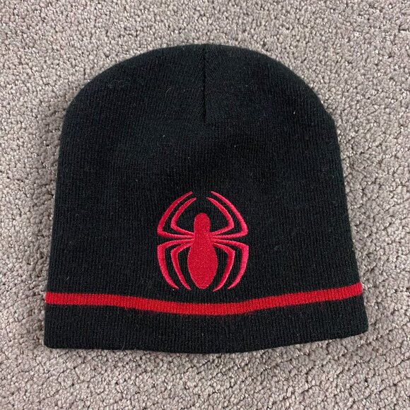 Vintage 2005 Spiderman Beanie Winter Hat Toque Black Acrylic Adult OSFA - Picture 1 of 6